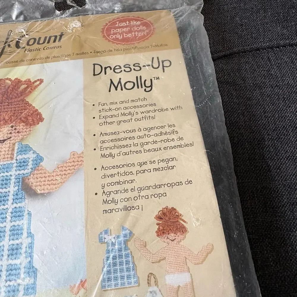 Dress-Up Molly Vintage Needlepoint Doll Kit by Quick Count 1990s Plastic Canvas